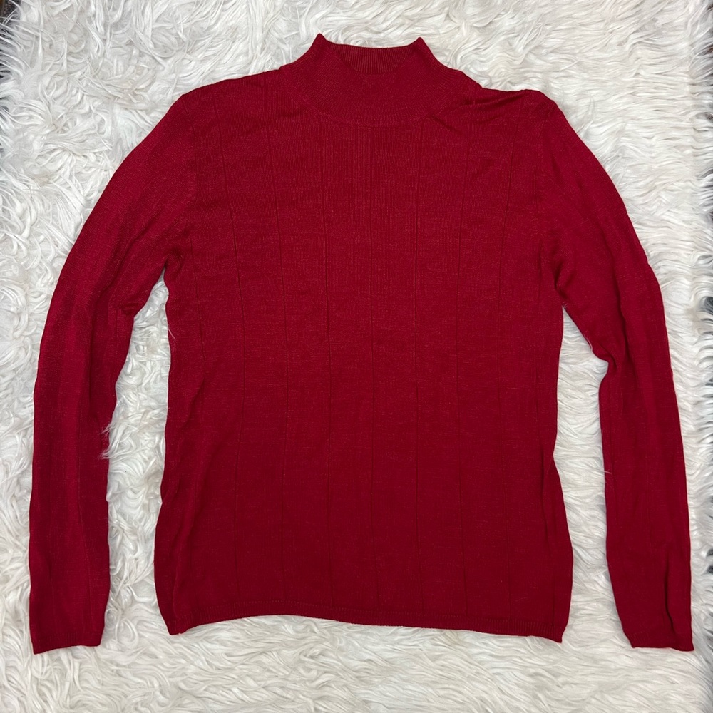 August Silk 100% Silk Deep Red‎ Crewneck Long Sleeve Shirt